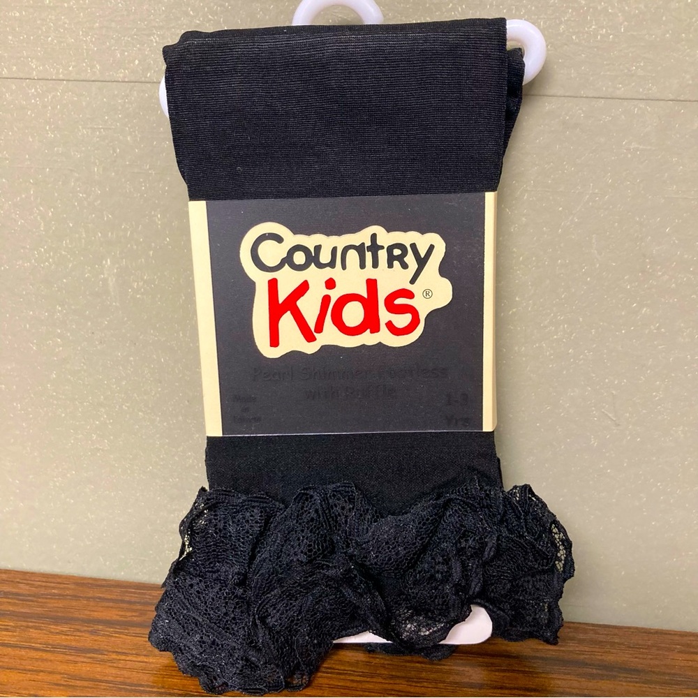 5/$15 NWT Country Kids Black Pearl Shimmer Footless with Ruffle Tights 1-3 Years